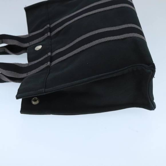 HERMES Fourre Tout PM Hand Bag Canvas Black Gray Silver Auth ti2255 - Picture 3 of 16